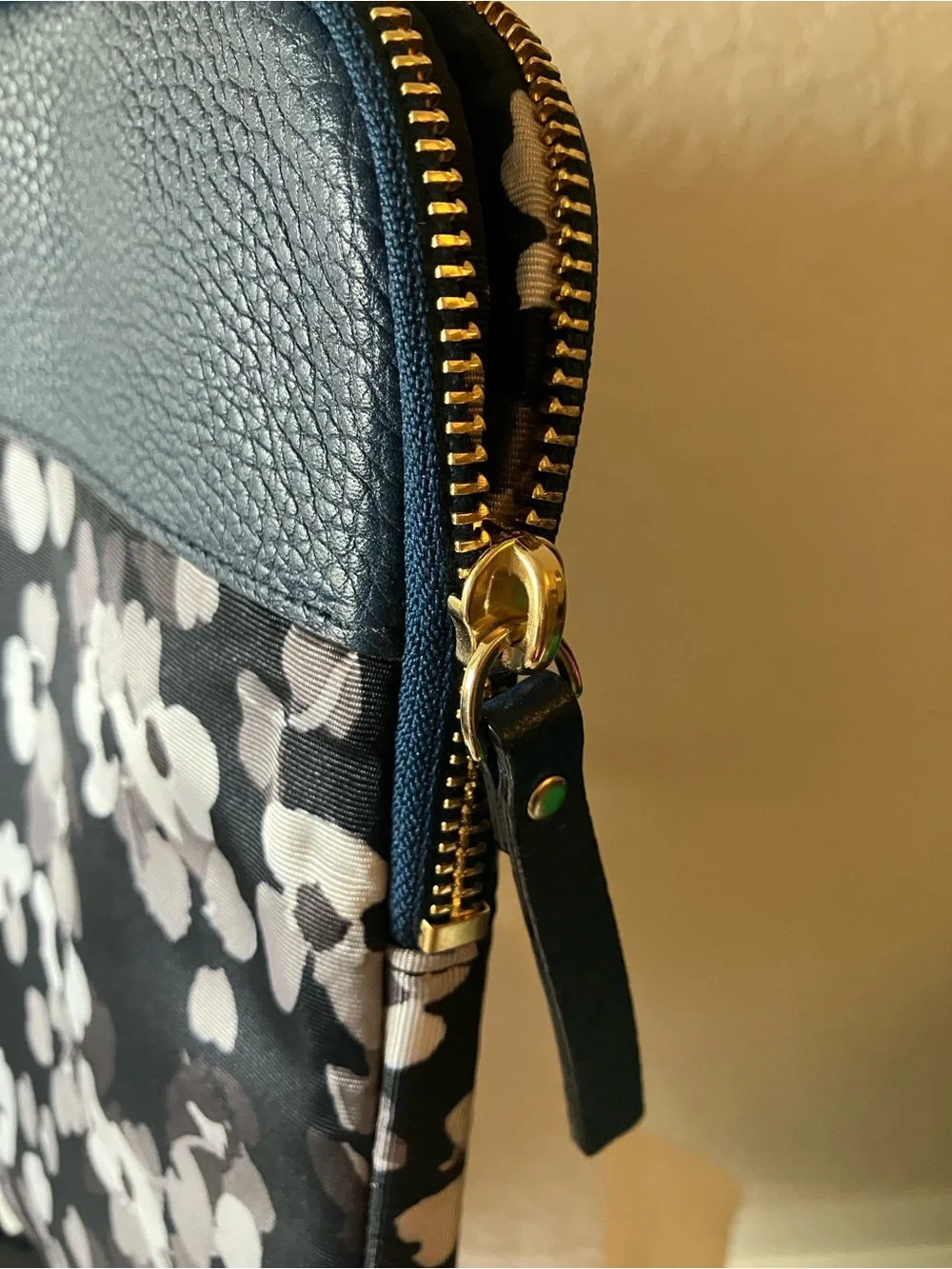 Kate Spade: Blue Leather Floral Laptop Sleeve- Padded- Gold Tone